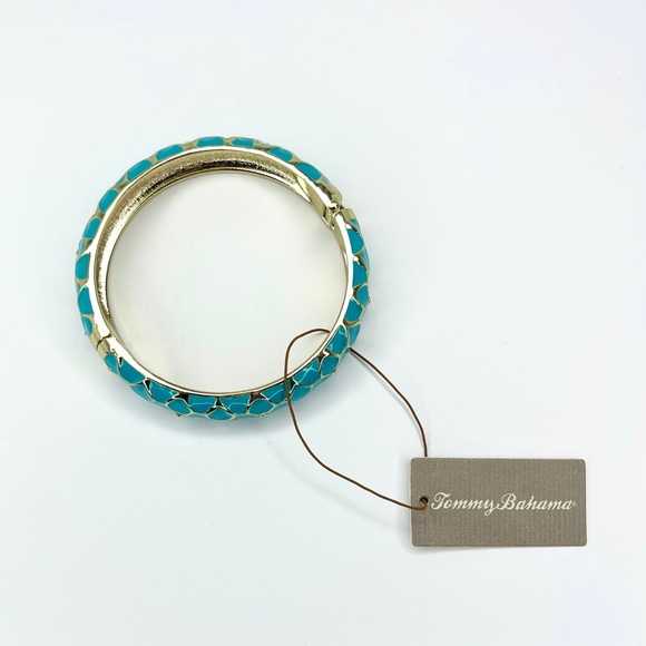 Tommy Bahama B28439 Blue Enamel Bangle Bracelet Curacao Moroccan Tile Gems Gold - Picture 3 of 13
